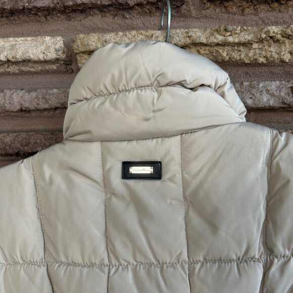 Calvin Klein Puffer Vest Funnel Neck Side Zipper Tan Black Sides Size Small - Picture 10 of 10
